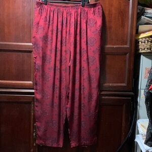 Red Floral Elastic-Waist Wide-Leg Trousers
